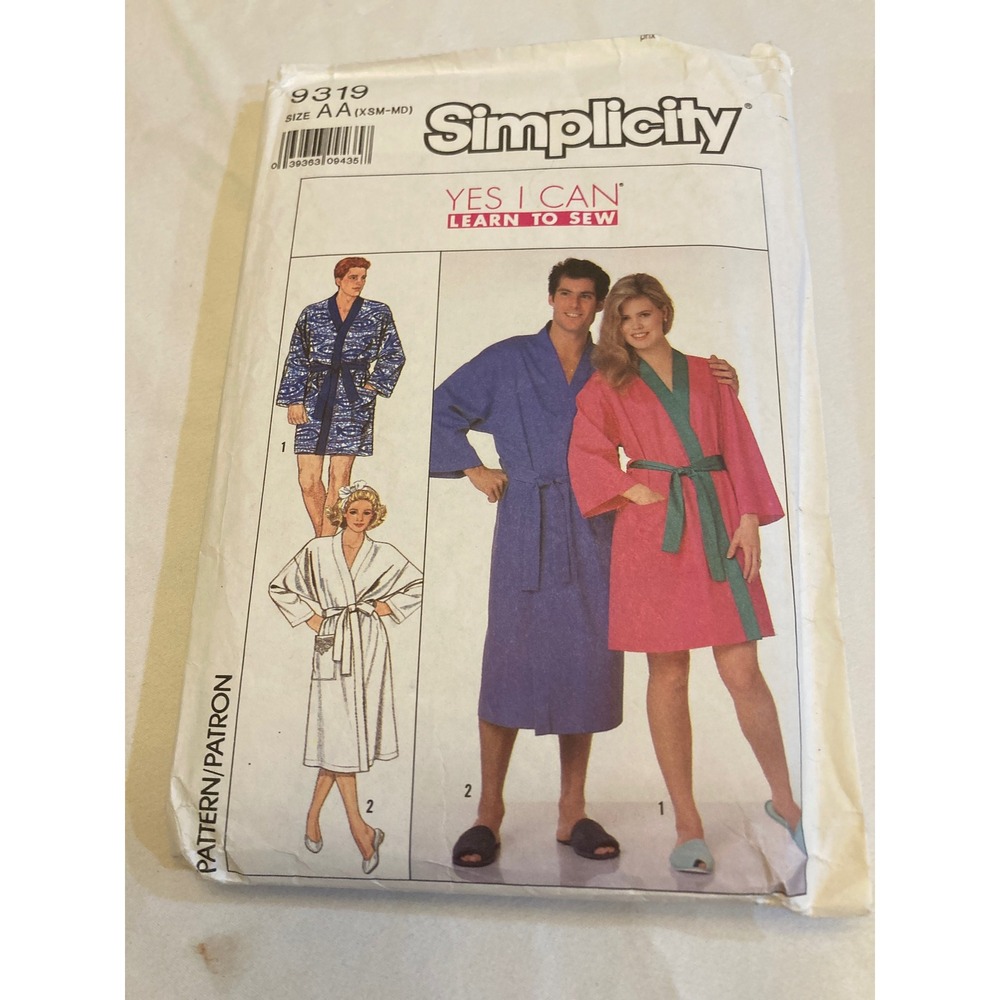 Simplicity Sewing Patterns Lot 9319 9291 Robe Pajamas Nightshirt Unisex Vintage